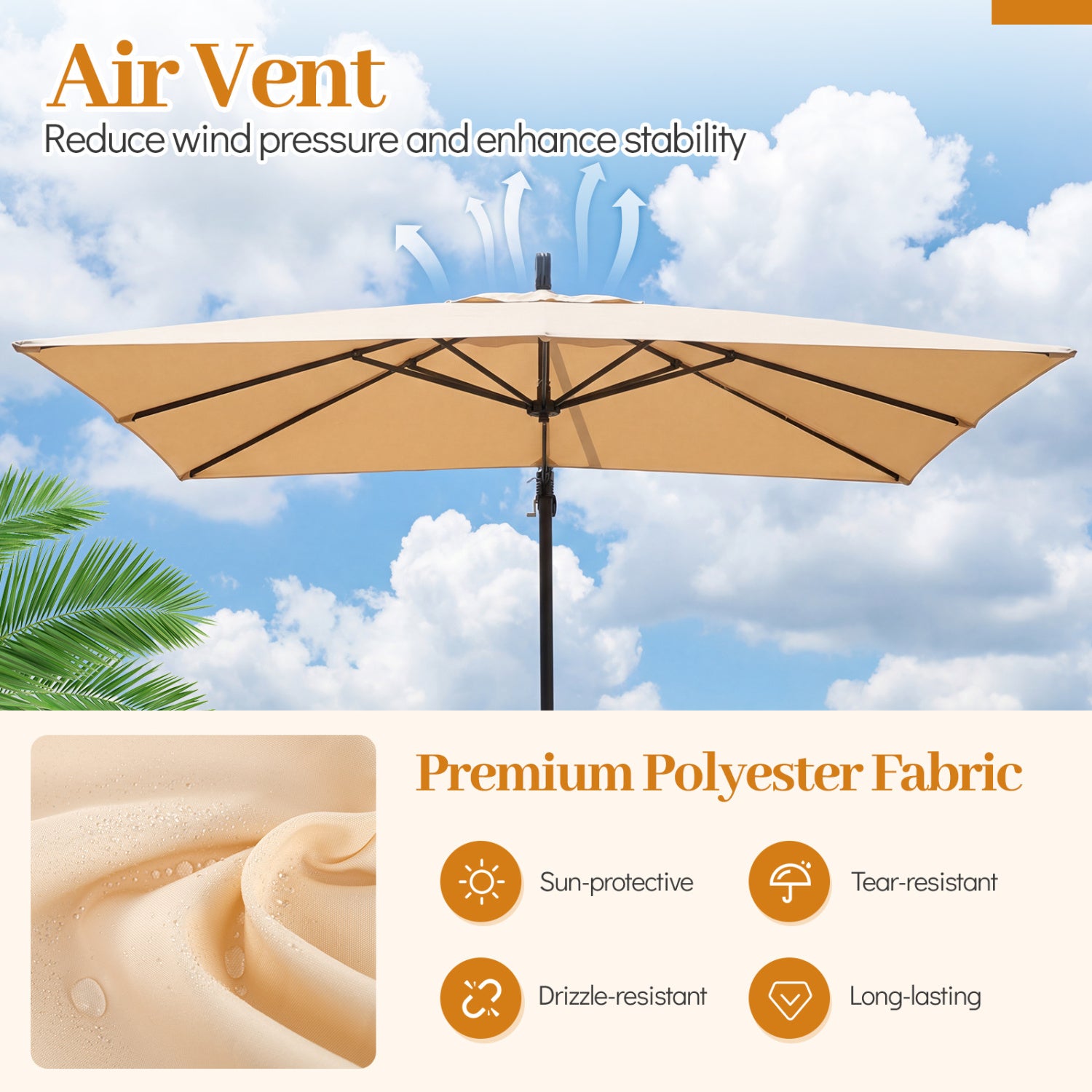 8 FT Square Cantilever Patio Umbrella, 360° Rotation, Beige Outdoor Umbrellas at Gallery Canada