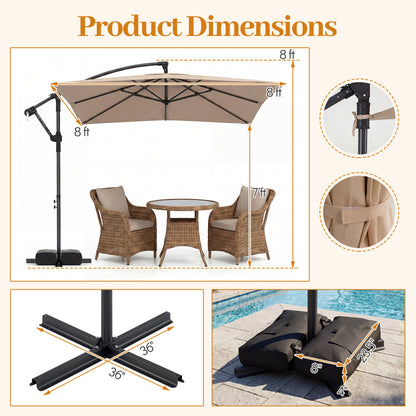8x8 FT Offset Cantilever Patio Umbrella, Square Hanging Outdoor, Rustic Brown Outdoor Umbrellas at Gallery Canada