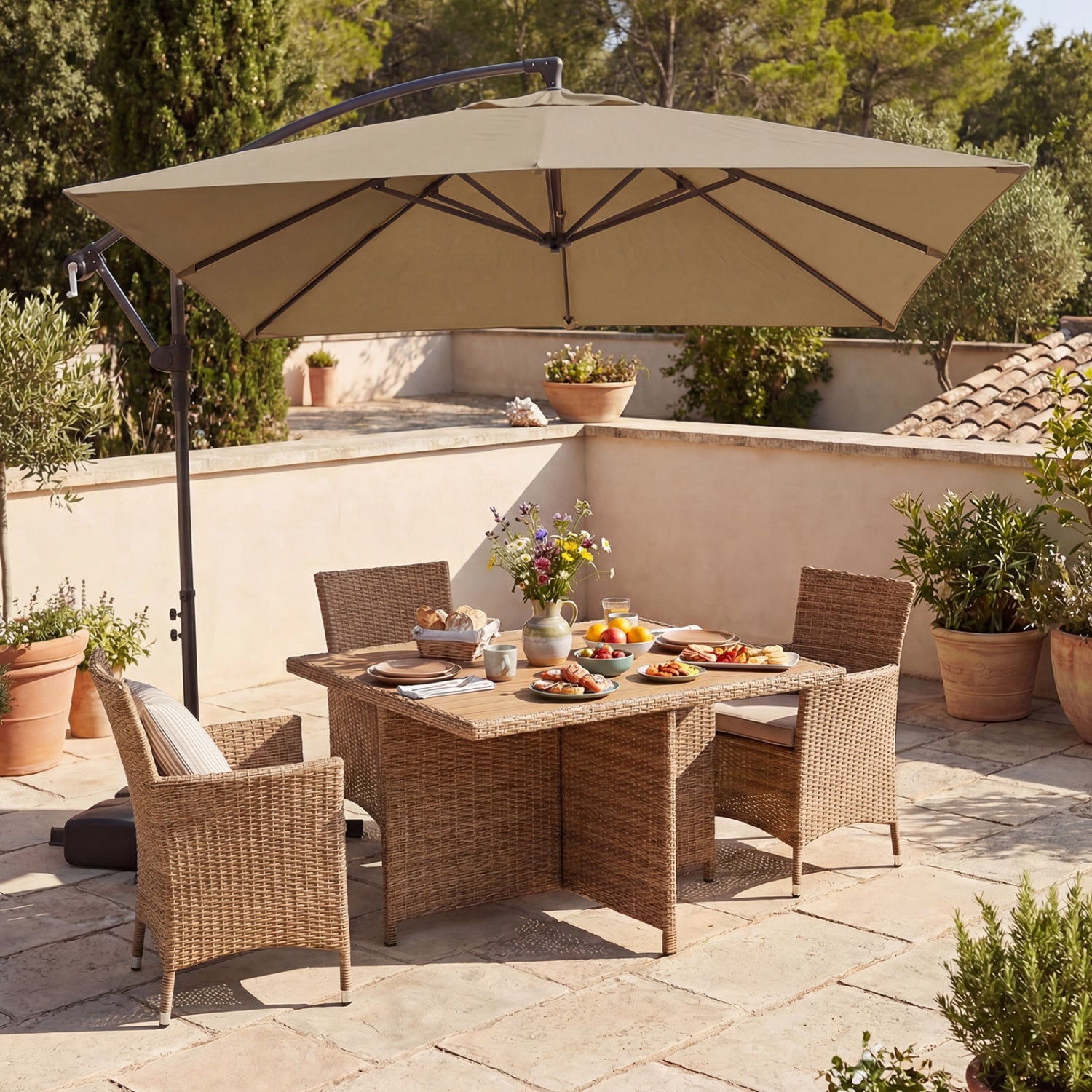 8x8 FT Offset Cantilever Patio Umbrella, Square Hanging Outdoor, Rustic Brown Outdoor Umbrellas at Gallery Canada