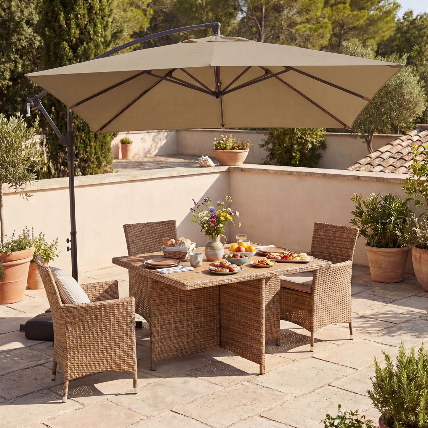 8x8 FT Offset Cantilever Patio Umbrella, Square Hanging Outdoor, Rustic Brown Outdoor Umbrellas at Gallery Canada