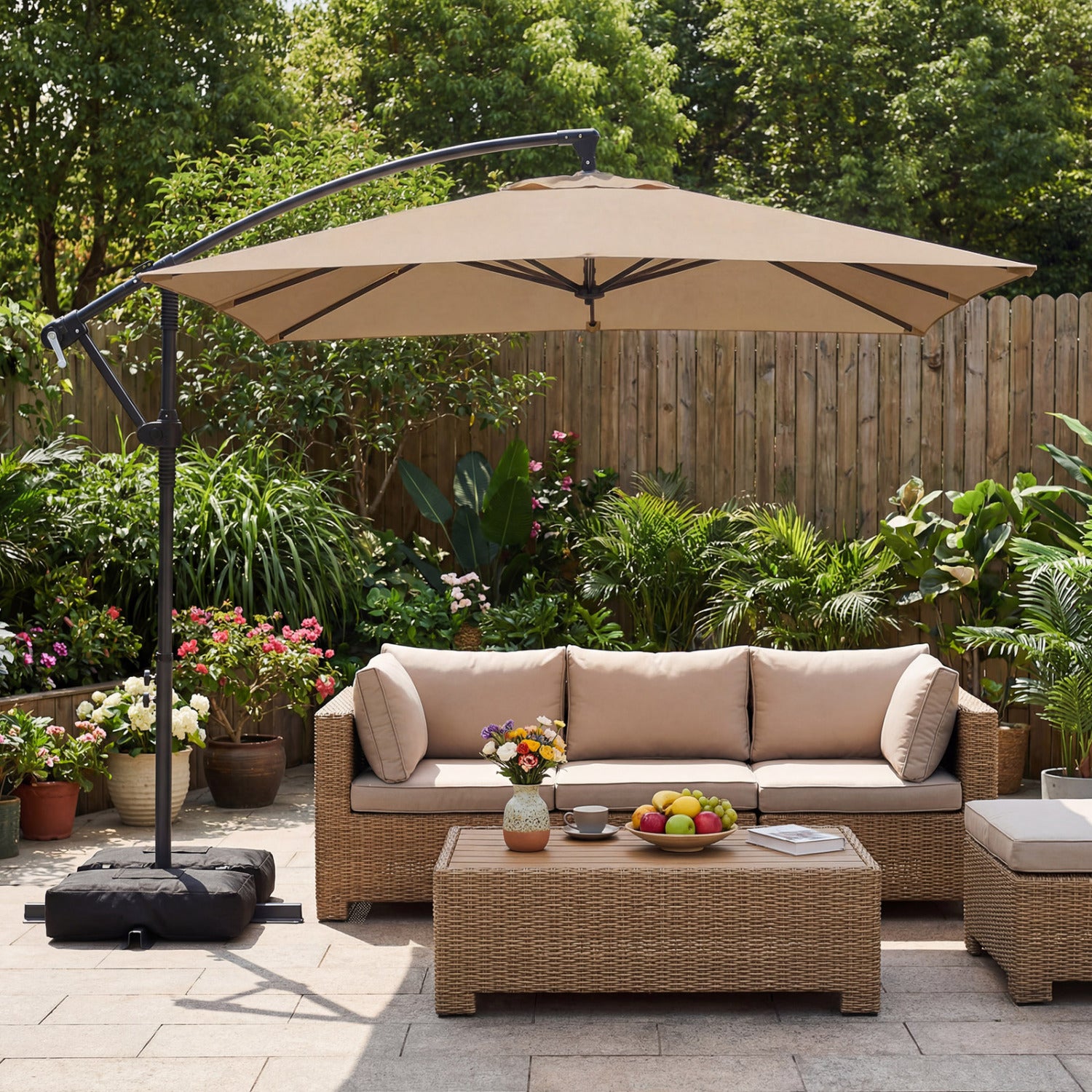 8x8 FT Offset Cantilever Patio Umbrella, Square Hanging Outdoor, Rustic Brown Outdoor Umbrellas at Gallery Canada