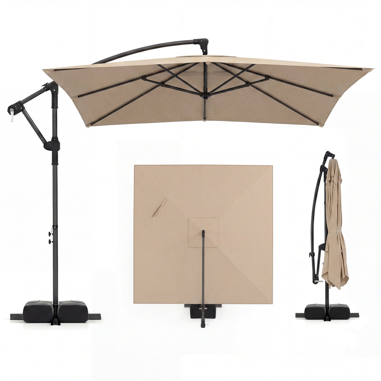 8x8 FT Offset Cantilever Patio Umbrella, Square Hanging Outdoor, Rustic Brown Outdoor Umbrellas Rustic Brown at Gallery Canada