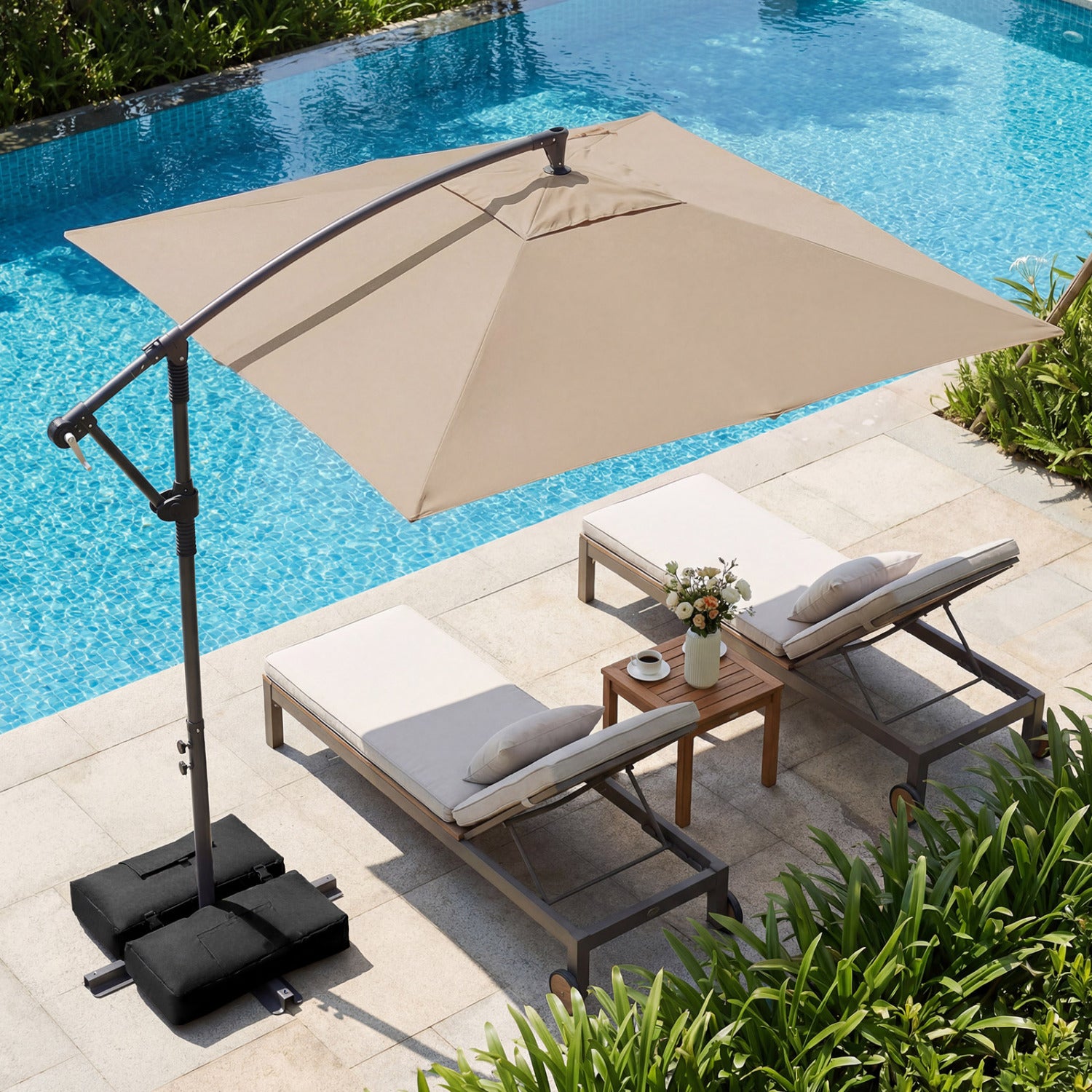 8x8 FT Offset Cantilever Patio Umbrella, Square Hanging Outdoor, Rustic Brown Outdoor Umbrellas at Gallery Canada