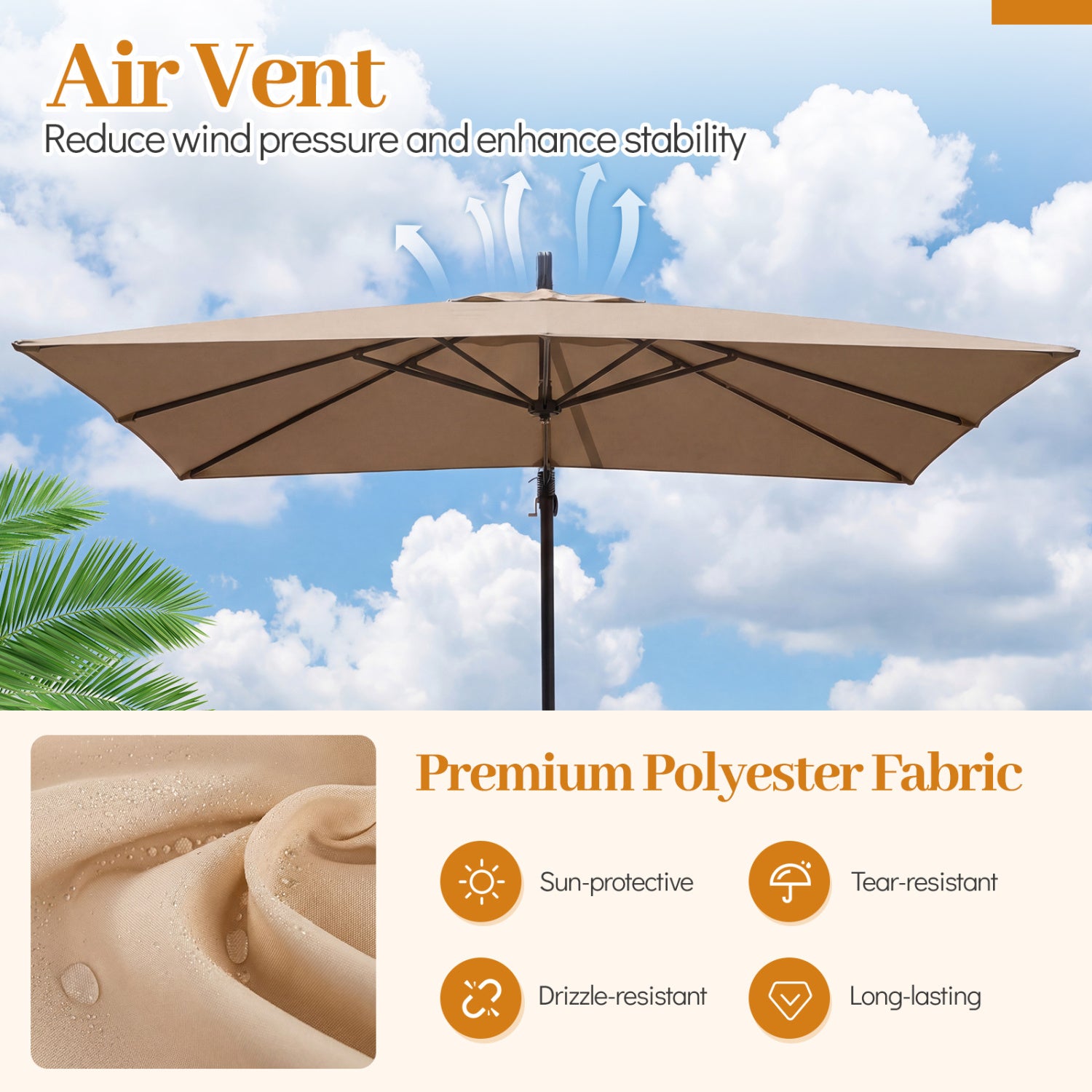 8x8 FT Offset Cantilever Patio Umbrella, Square Hanging Outdoor, Rustic Brown Outdoor Umbrellas at Gallery Canada