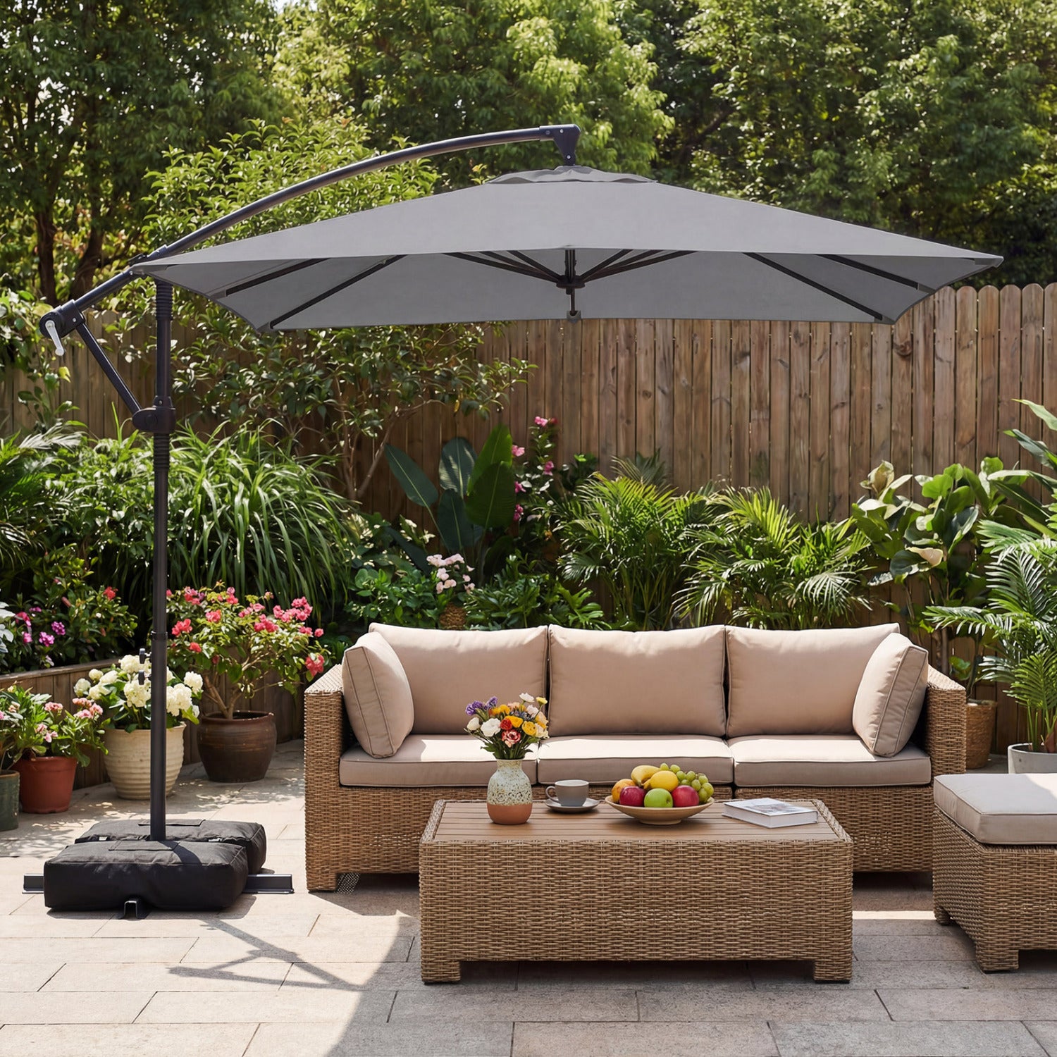 8x8 FT Offset Cantilever Patio Umbrella, 360° Rotation, Gray Outdoor Umbrellas at Gallery Canada