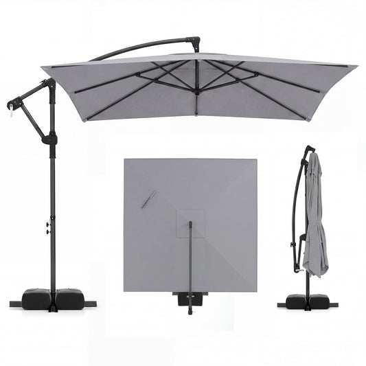 8x8 FT Offset Cantilever Patio Umbrella, 360° Rotation, Gray Outdoor Umbrellas Gray at Gallery Canada