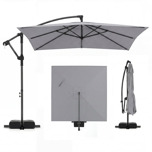 8x8 FT Offset Cantilever Patio Umbrella, 360° Rotation, Gray