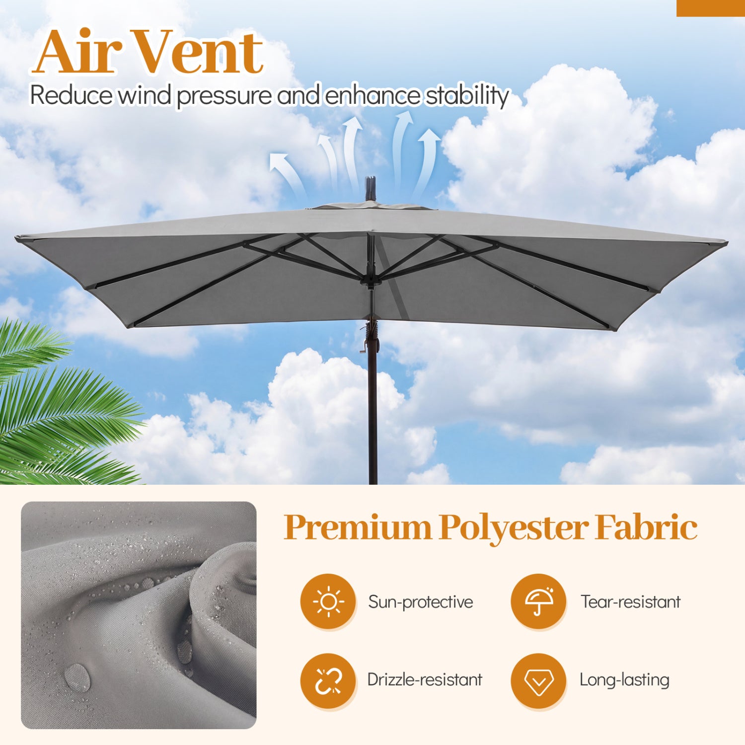 8x8 FT Offset Cantilever Patio Umbrella, 360° Rotation, Gray Outdoor Umbrellas at Gallery Canada