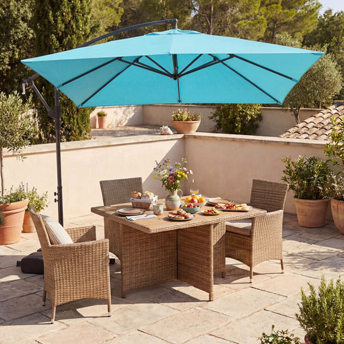 8 x 8 FT Offset Cantilever Patio Umbrella, 360° Rotation, Turquoise