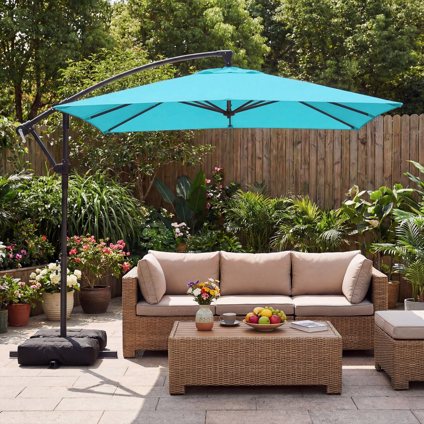 8 x 8 FT Offset Cantilever Patio Umbrella, 360° Rotation, Turquoise Outdoor Umbrellas at Gallery Canada