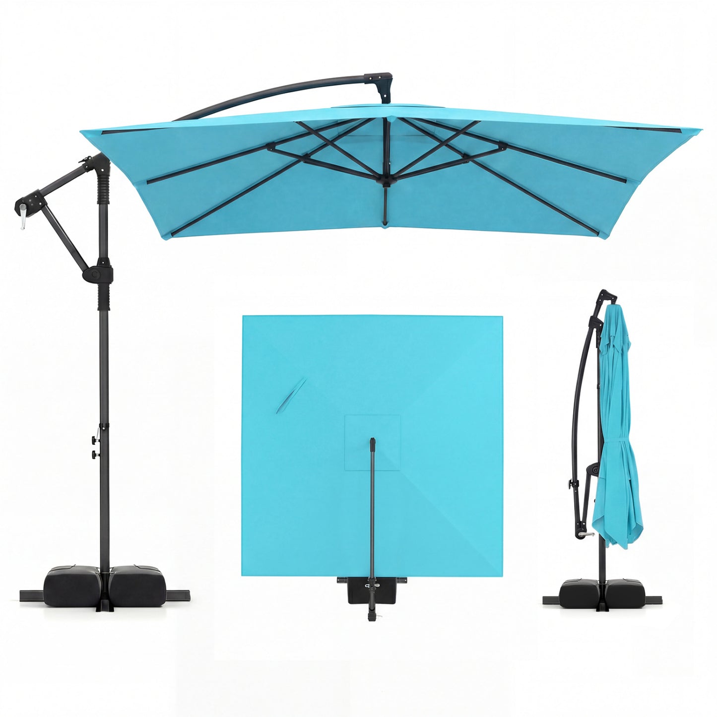 8 x 8 FT Offset Cantilever Patio Umbrella, 360° Rotation, Turquoise Outdoor Umbrellas at Gallery Canada