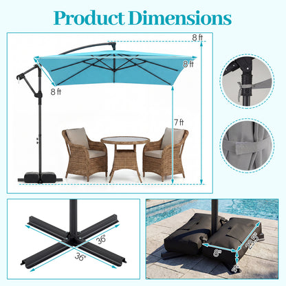 8 x 8 FT Offset Cantilever Patio Umbrella, 360° Rotation, Turquoise Outdoor Umbrellas at Gallery Canada