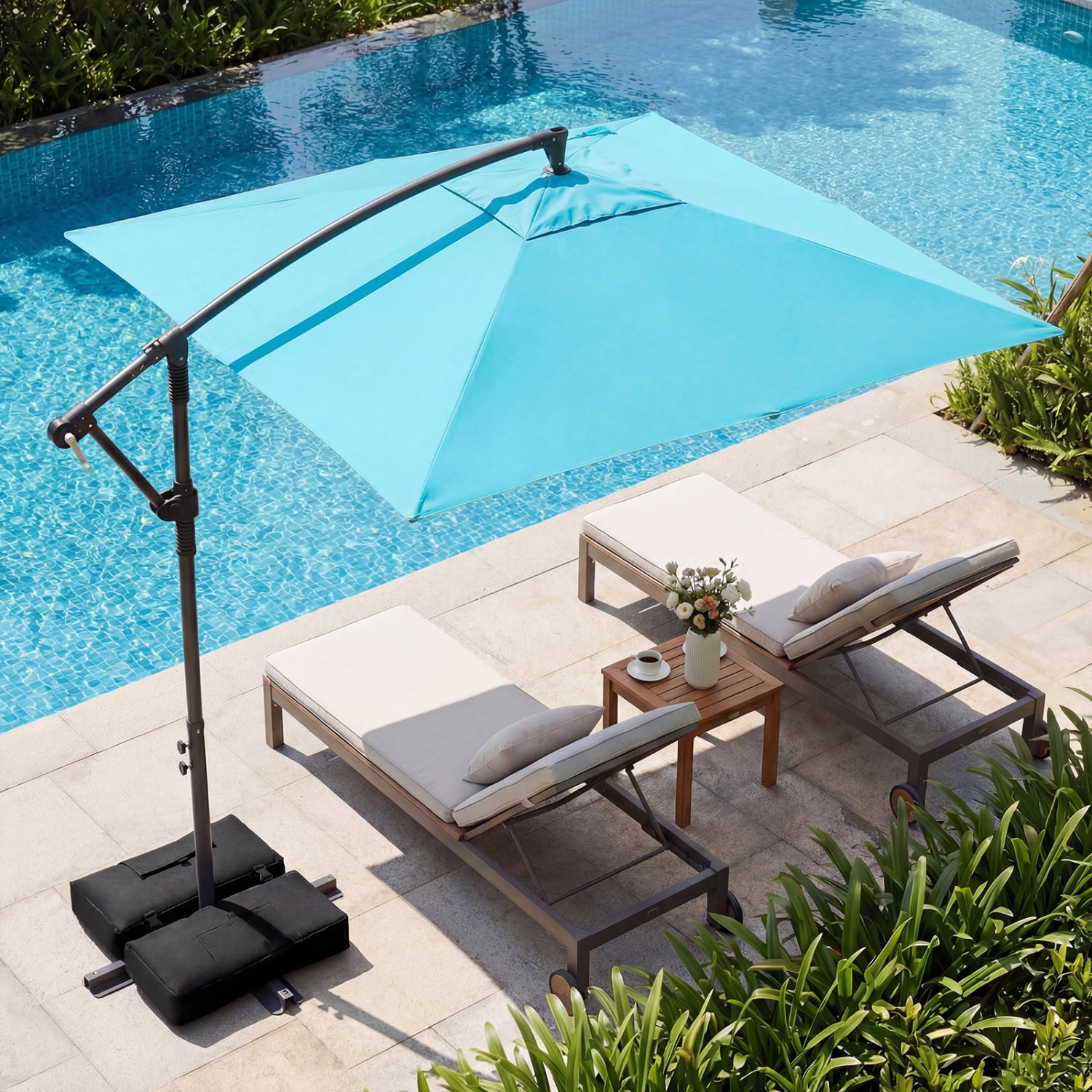 8 x 8 FT Offset Cantilever Patio Umbrella, 360° Rotation, Turquoise Outdoor Umbrellas at Gallery Canada