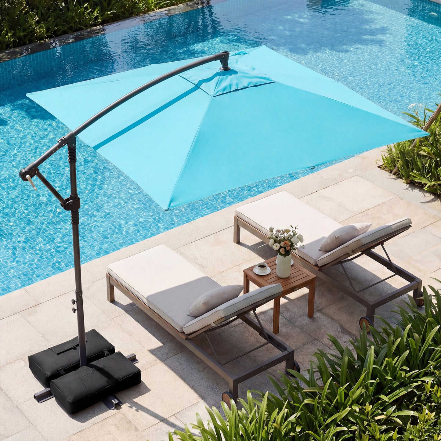 8 x 8 FT Offset Cantilever Patio Umbrella, 360° Rotation, Turquoise Outdoor Umbrellas at Gallery Canada