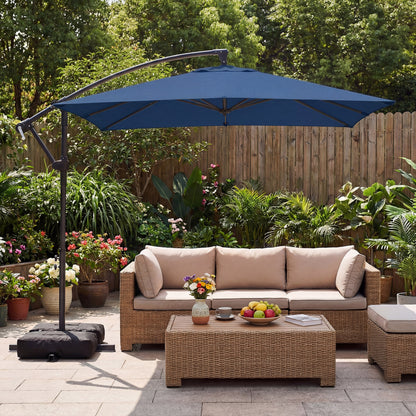 8x8 FT Square Offset Cantilever Patio Umbrella, 360° Rotation, Navy Outdoor Umbrellas at Gallery Canada
