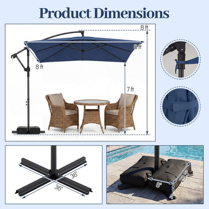 8x8 FT Square Offset Cantilever Patio Umbrella, 360° Rotation, Navy Outdoor Umbrellas at Gallery Canada