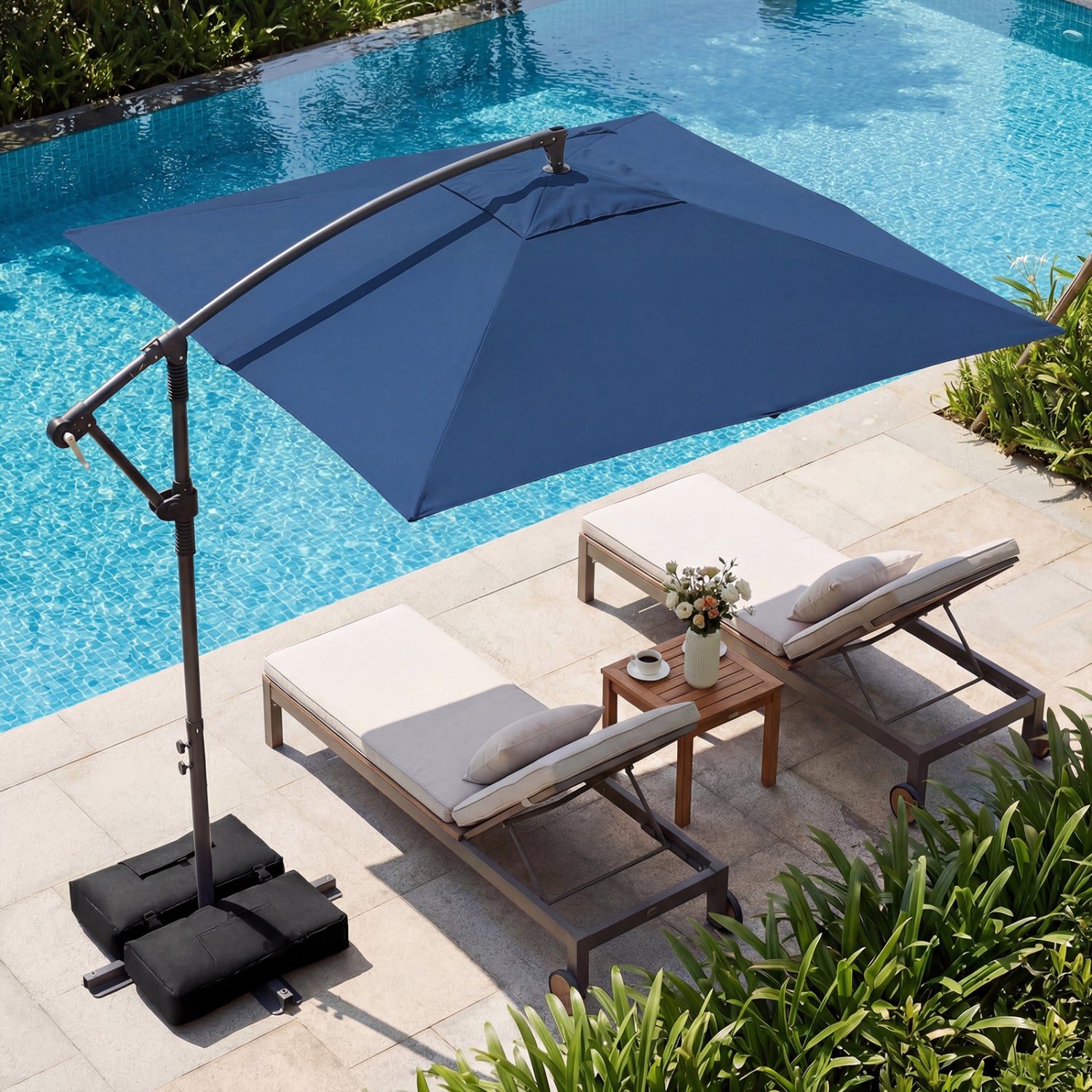 8x8 FT Square Offset Cantilever Patio Umbrella, 360° Rotation, Navy Outdoor Umbrellas at Gallery Canada