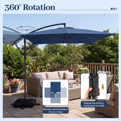 8x8 FT Square Offset Cantilever Patio Umbrella, 360° Rotation, Navy Outdoor Umbrellas at Gallery Canada