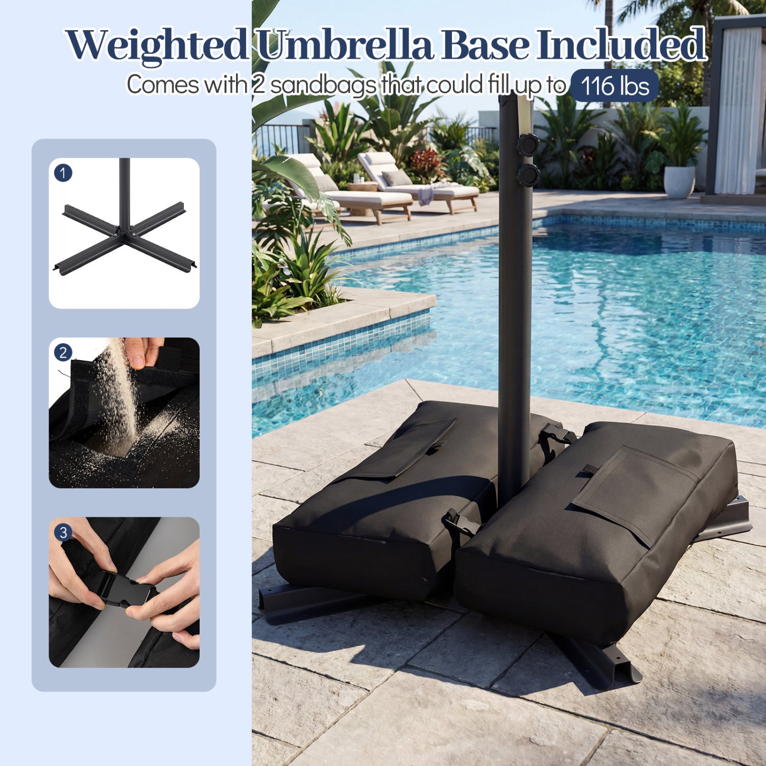8x8 FT Square Offset Cantilever Patio Umbrella, 360° Rotation, Navy Outdoor Umbrellas at Gallery Canada