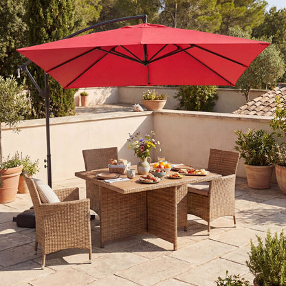 8 FT Square Cantilever Patio Umbrella, 360° Rotation, Red Outdoor Umbrellas at Gallery Canada