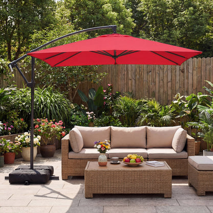 8 FT Square Cantilever Patio Umbrella, 360° Rotation, Red Outdoor Umbrellas at Gallery Canada