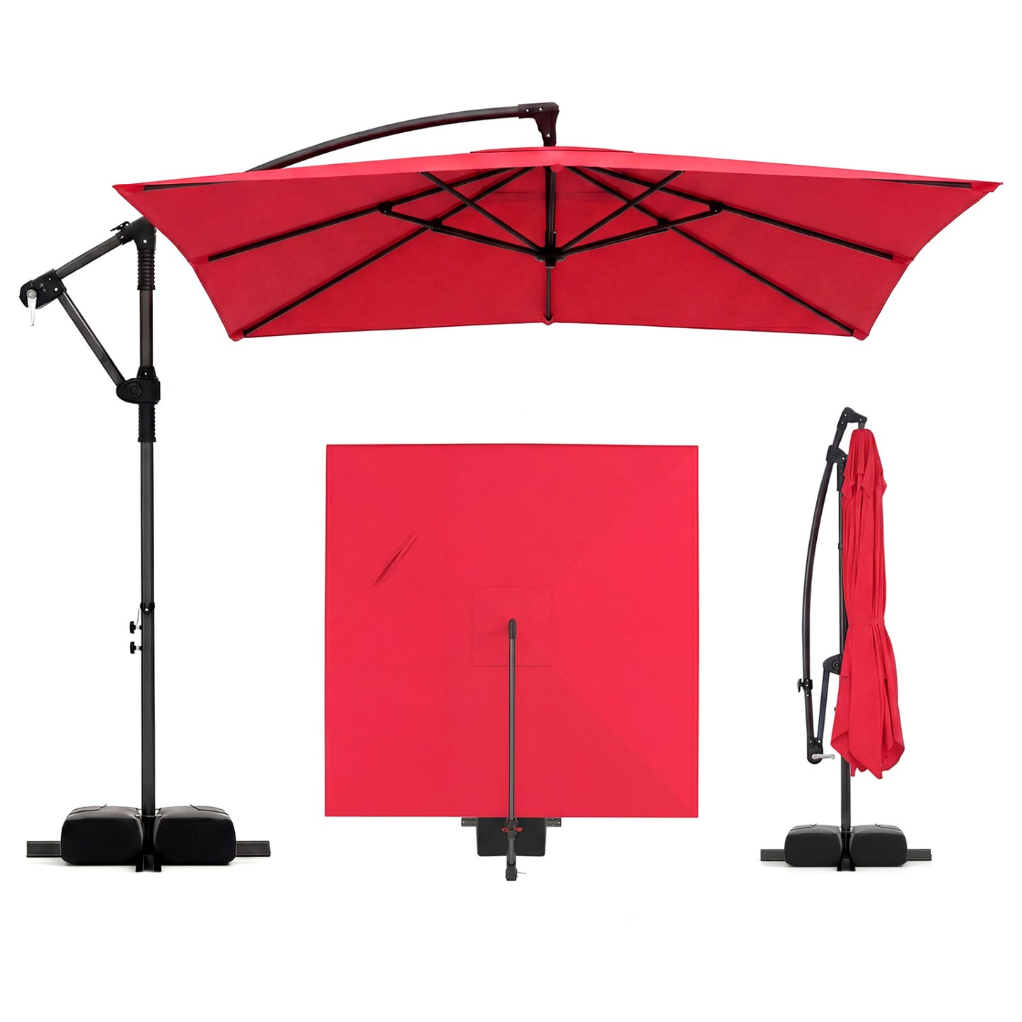 8 FT Square Cantilever Patio Umbrella, 360° Rotation, Red Outdoor Umbrellas at Gallery Canada