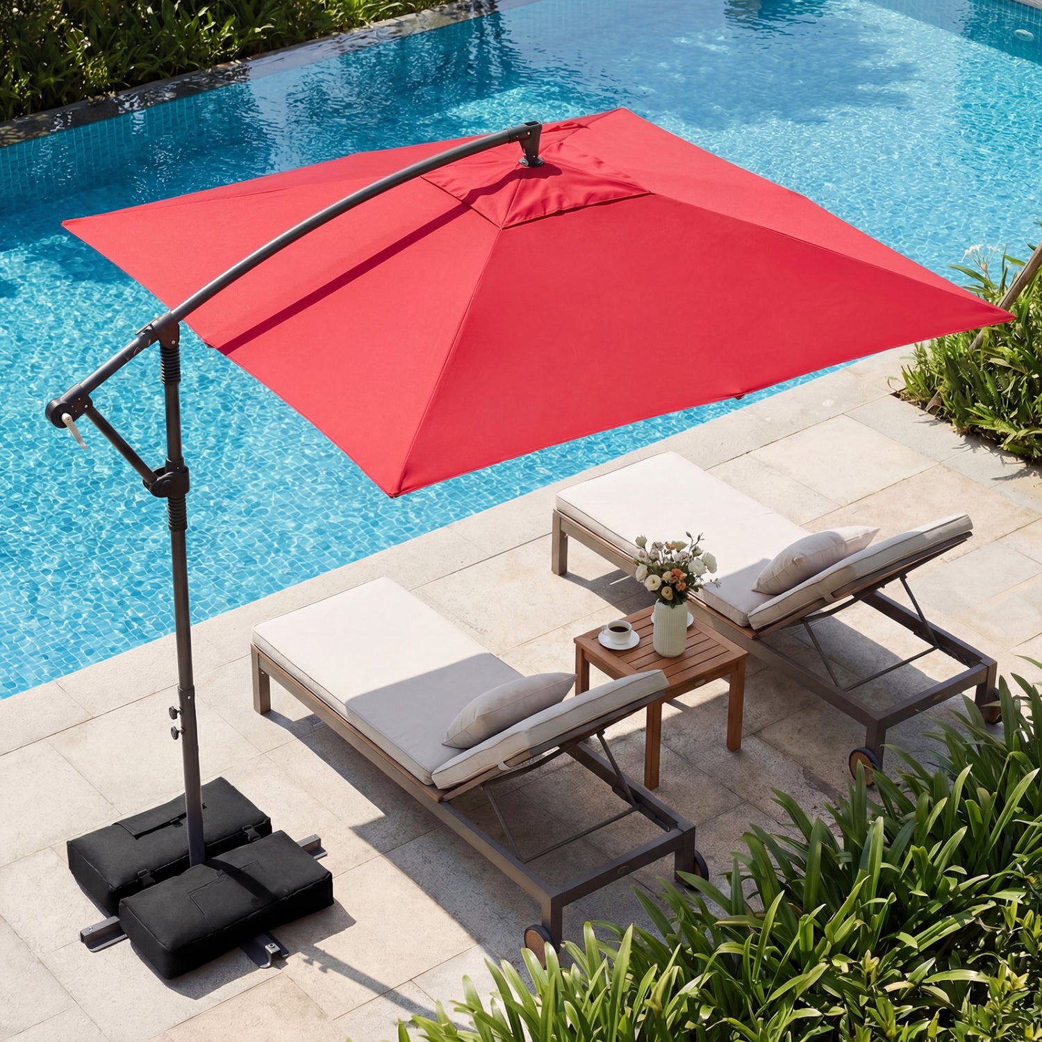 8 FT Square Cantilever Patio Umbrella, 360° Rotation, Red Outdoor Umbrellas at Gallery Canada