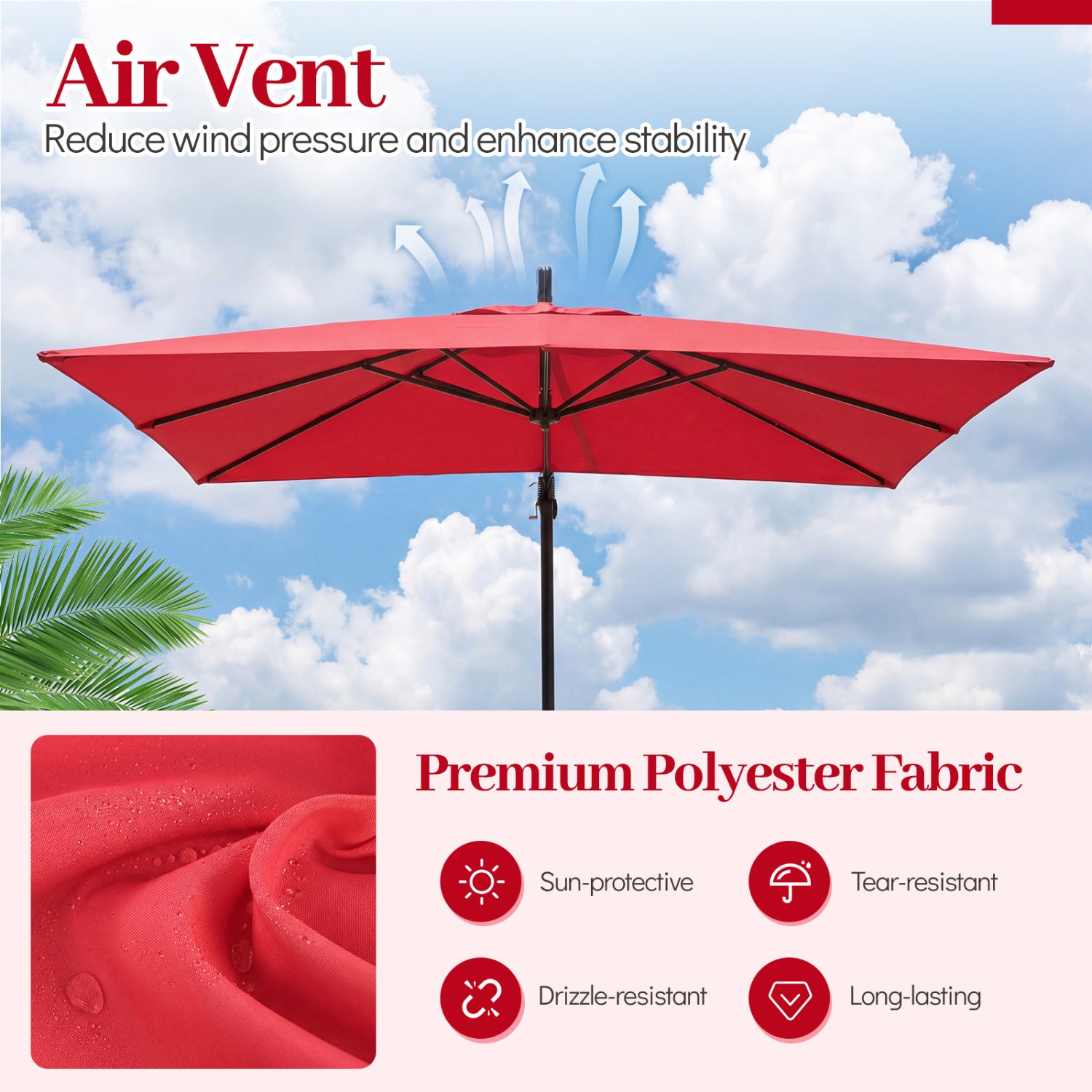 8 FT Square Cantilever Patio Umbrella, 360° Rotation, Red Outdoor Umbrellas at Gallery Canada