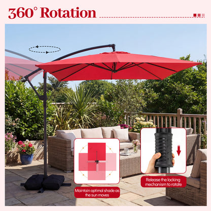 8 FT Square Cantilever Patio Umbrella, 360° Rotation, Red Outdoor Umbrellas at Gallery Canada