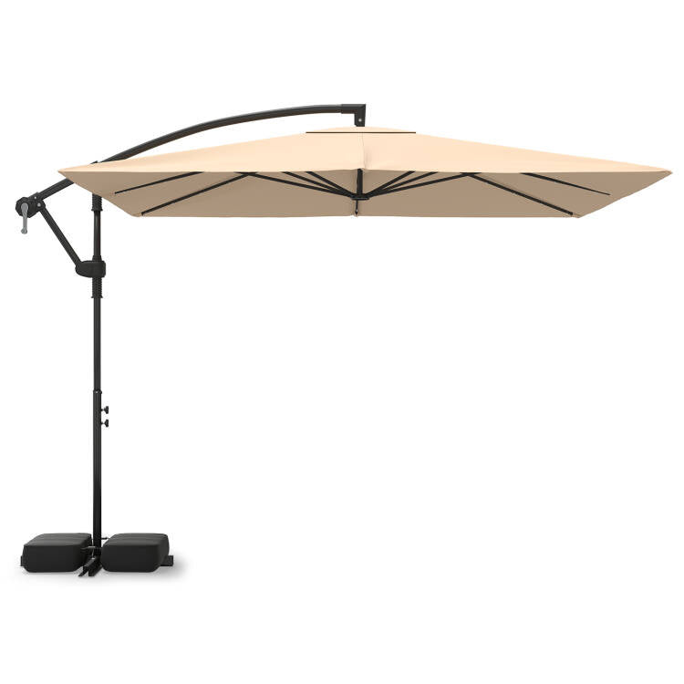 8x8 FT Solar LED Cantilever Patio Umbrella, 360° Rotation, Beige Outdoor Umbrellas Beige at Gallery Canada