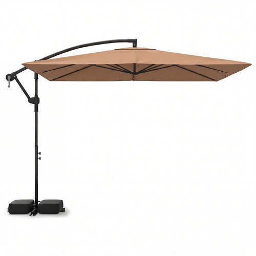 8x8 Ft Solar LED Cantilever Patio Umbrella, 360 Rotation, Rustic Brown