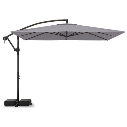 8x8 FT Solar LED Cantilever Patio Umbrella, 360° Rotation, Gray Outdoor Umbrellas at Gallery Canada