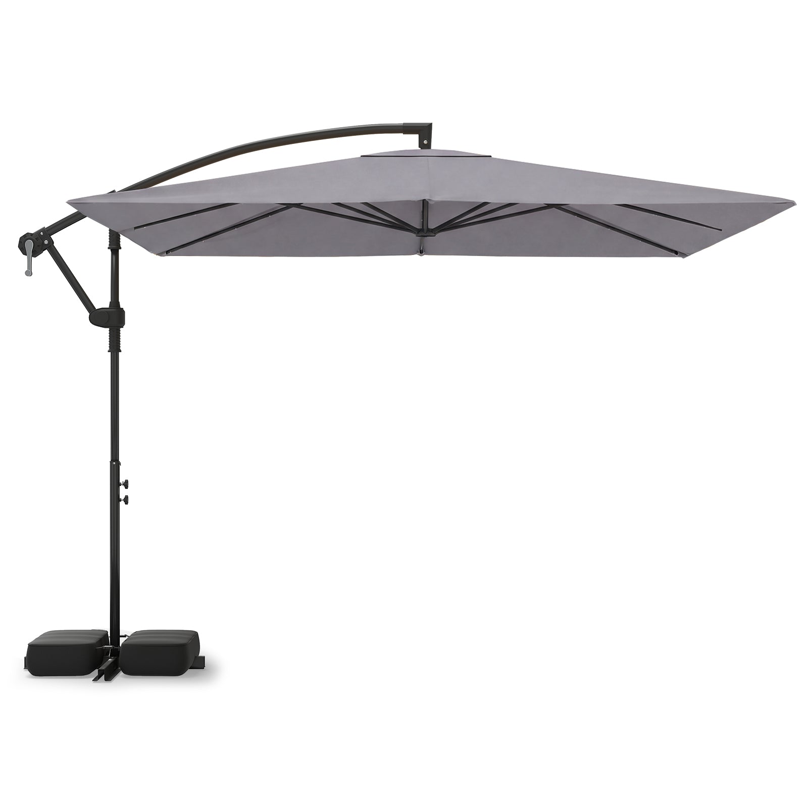 8x8 FT Solar LED Cantilever Patio Umbrella, 360° Rotation, Gray Outdoor Umbrellas Gray at Gallery Canada