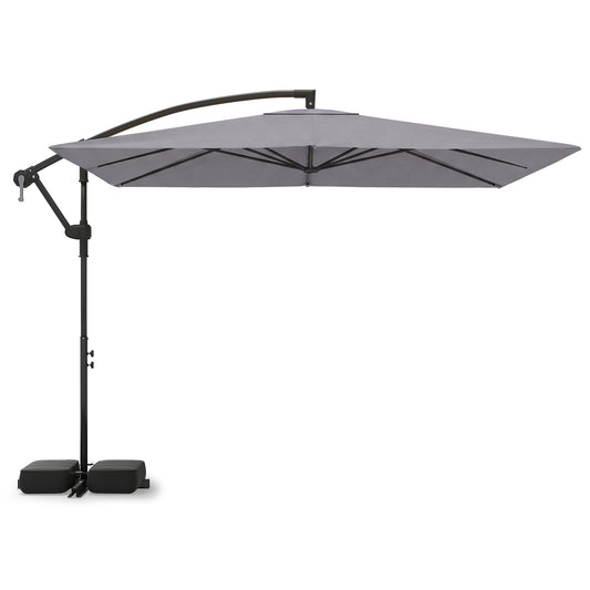 8x8 FT Solar LED Cantilever Patio Umbrella, 360° Rotation, Gray Outdoor Umbrellas Gray at Gallery Canada