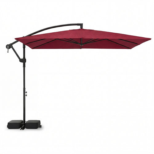 8 x 8 FT Solar LED Cantilever Patio Umbrella, 360° Rotation, Red
