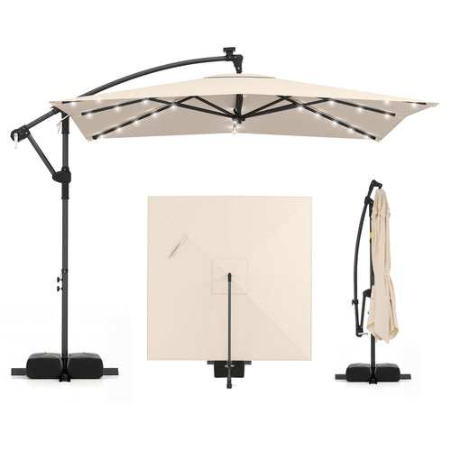 8x8 FT Solar LED Cantilever Patio Umbrella, 360° Rotation, Beige
