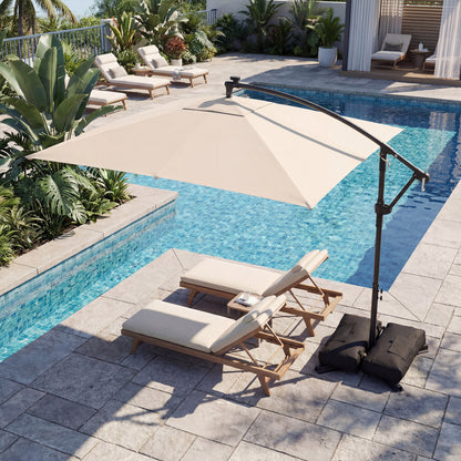 8x8 FT Solar LED Cantilever Patio Umbrella, 360° Rotation, Beige Outdoor Umbrellas at Gallery Canada