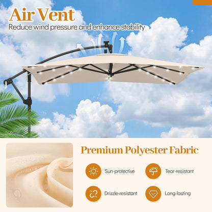 8x8 FT Solar LED Cantilever Patio Umbrella, 360° Rotation, Beige Outdoor Umbrellas at Gallery Canada