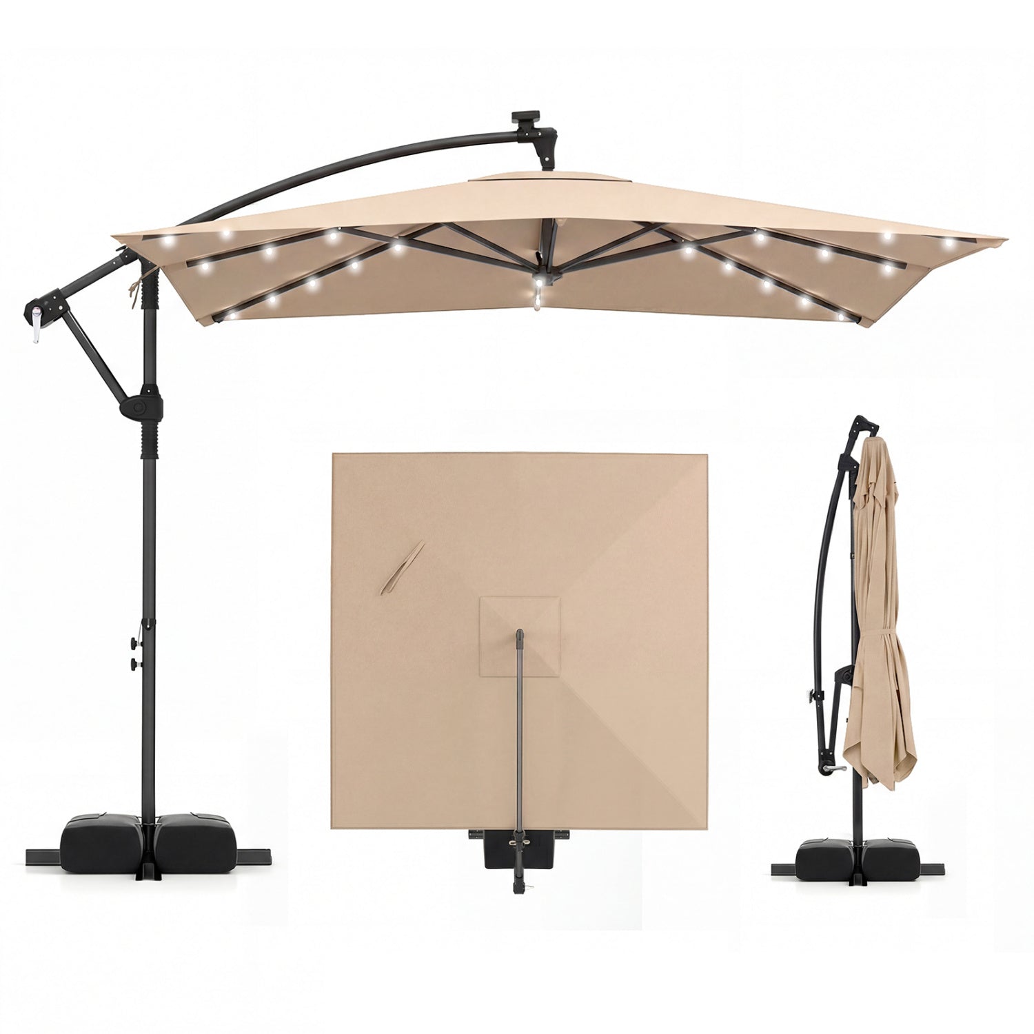 8x8 Ft Solar LED Cantilever Patio Umbrella, 360 Rotation, Rustic Brown Outdoor Umbrellas Rustic Brown at Gallery Canada