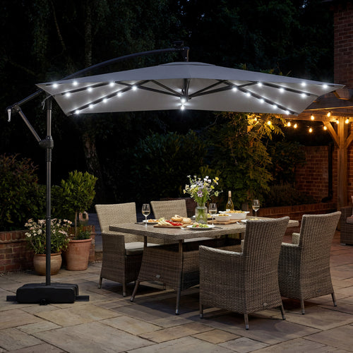 8x8 FT Solar LED Cantilever Patio Umbrella, 360° Rotation, Gray