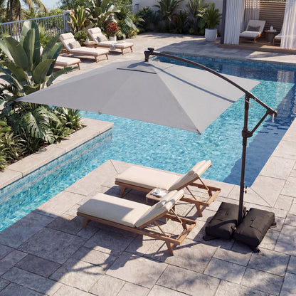 8x8 FT Solar LED Cantilever Patio Umbrella, 360° Rotation, Gray Outdoor Umbrellas at Gallery Canada