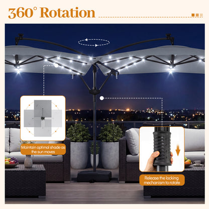 8x8 FT Solar LED Cantilever Patio Umbrella, 360° Rotation, Gray Outdoor Umbrellas at Gallery Canada