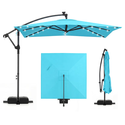8 x 8 FT Solar LED Cantilever Patio Umbrella, 360° Rotation, Turquoise Outdoor Umbrellas Turquoise at Gallery Canada