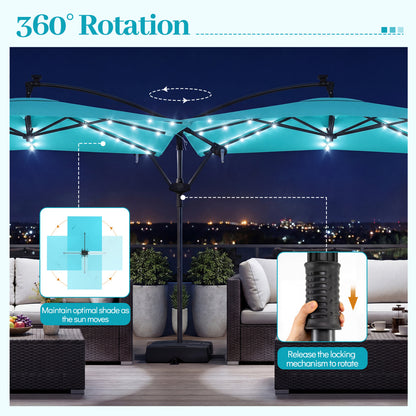 8 x 8 FT Solar LED Cantilever Patio Umbrella, 360° Rotation, Turquoise Outdoor Umbrellas at Gallery Canada