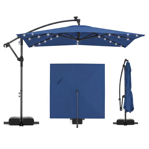 8 x 8 FT Solar LED Cantilever Patio Umbrella, Navy