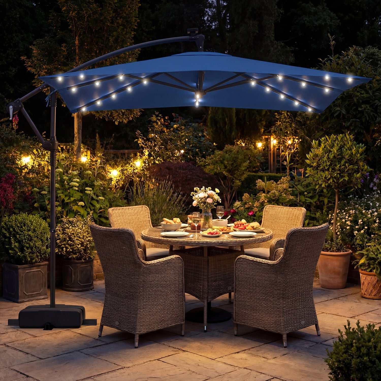 8 x 8 FT Solar LED Cantilever Patio Umbrella, Navy Outdoor Umbrellas at Gallery Canada