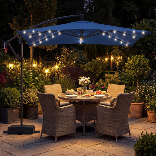 8 x 8 FT Solar LED Cantilever Patio Umbrella, Navy