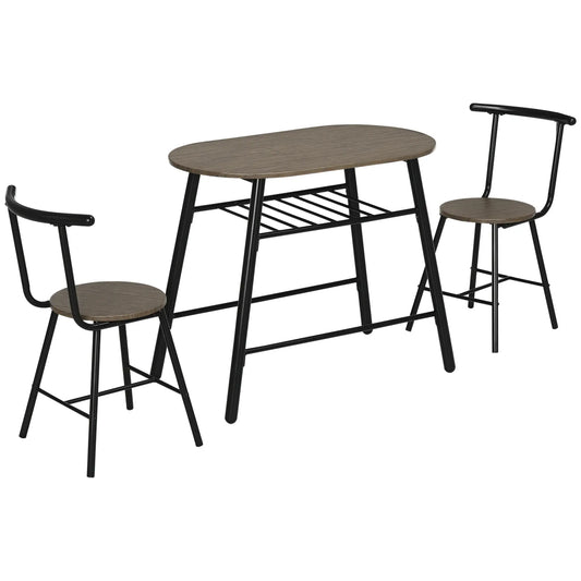 3-Piece Oval Dining Table Set, 2 Chairs, Metal Frame, 35.4" x 19.7" x 29.5" Bar Sets Black & Brown at Gallery Canada