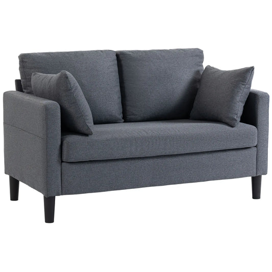 55" Loveseat Sofa, Modern Linen Upholstered, Dark Grey 2-Seater Sofas Dark Grey at Gallery Canada
