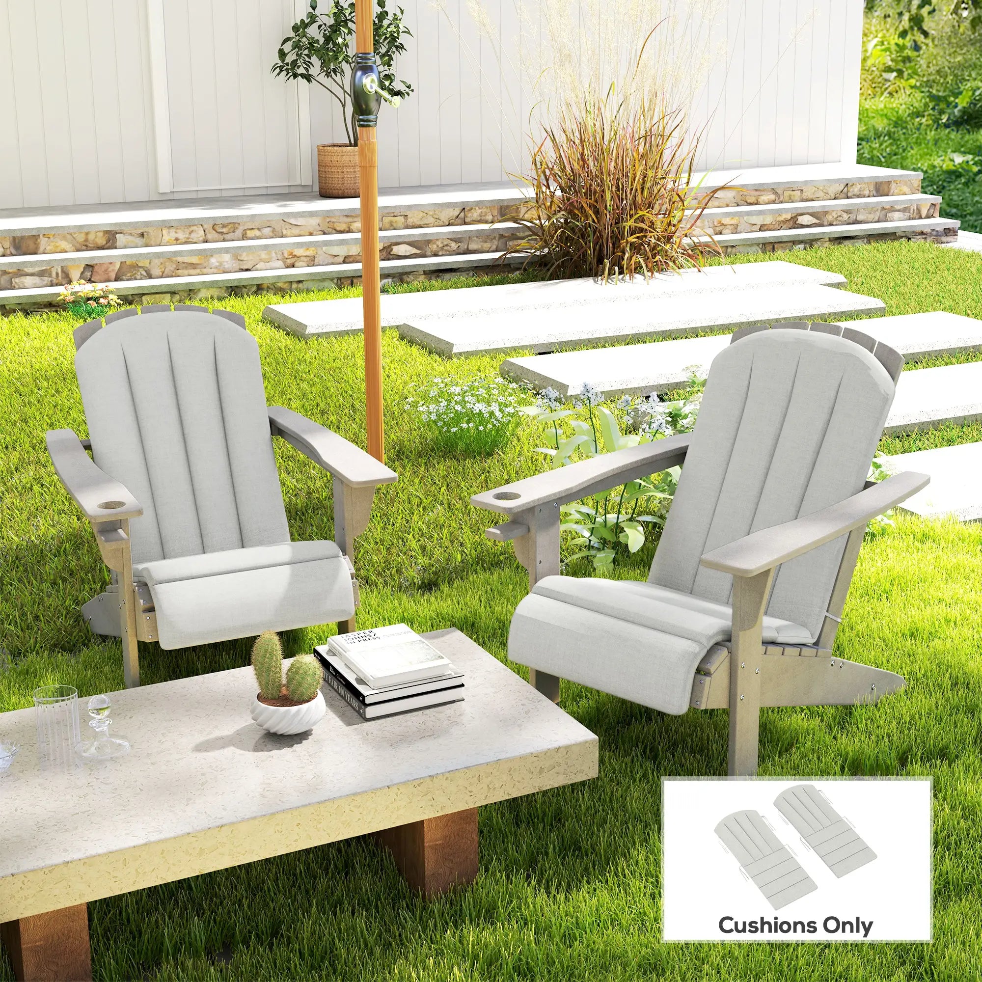 Set of 2 Patio Chair Cushions, High Back, High-Density Foam, Light Grey Patio Chair Cushions at Gallery Canada